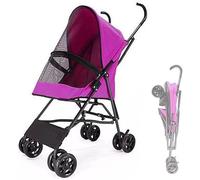 SilteD Pet Strollers for Small Dogs/Cats Umbrella Structure Lightweight Pet Stroller Puppy & Kitten Carrier Breathable Dog Prams Pushchairs (Color : Rose Red)