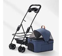 SilteD Pet Strollers with Detachable Cup Holder Pushchair Dog/Cat Strollers Lightweight Pram Breathable Zipperless Entry Cat Stroller 360° Wheels (Color : Blue)