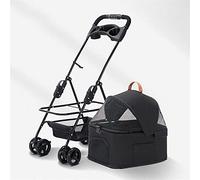 SilteD Pet Strollers with Detachable Cup Holder Pushchair Dog/Cat Strollers Lightweight Pram Breathable Zipperless Entry Cat Stroller 360° Wheels (Color : Black)
