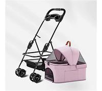 SilteD Portable Pushchair Separable Trolley with Cup Holder Pet Dog/Cat Travel Stroller Dog Pram Detachable Cat Carriers & Strollers (Color : Pink)