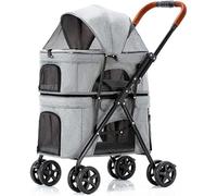 SilteD Premium Pet Carrier with Wheels Double Layer Gear Dog Pram Strollers for Dogs Cats Travel Cart Twin Or Multiple Inseparable Easy to Fold (Color : Grey)