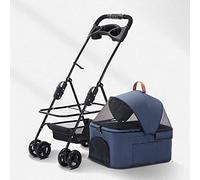 SilteD Premium Pet Strollers for Medium Dogs Easy Onehand Fold Zipperless Entry Pet Pram Cat Dog Pram Stroller Buggy with Detachable Carrier Trolley (Color : Blue)