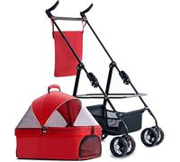 SilteD Separable Dog Strollers Pet Stroller for Cats/dogs Pet Gear No zipper Dog Prams Pushchairs with Adjustable Awning,Zipperless Entry (Color : Red)