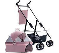 SilteD Separable Dog Strollers Pet Stroller for Cats/dogs Pet Gear No zipper Dog Prams Pushchairs with Adjustable Awning,Zipperless Entry (Color : Pink)