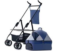 SilteD Separable Pet Strollers for Small Medium Dogs Within 20kg Pet Gear Dog Stroller Nozip Dog Prams Pushchairs with Adjustable Awning Zipperless Entry (Color : Blue)