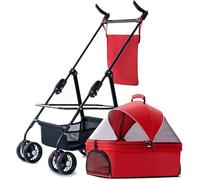 SilteD Separable Pet Strollers for Small Medium Dogs Within 20kg Pet Gear Dog Stroller Nozip Dog Prams Pushchairs with Adjustable Awning Zipperless Entry (Color : Red)
