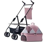 SilteD Separable Pet Strollers for Small Medium Dogs Within 20kg Pet Gear Dog Stroller Nozip Dog Prams Pushchairs with Adjustable Awning Zipperless Entry (Color : Pink)