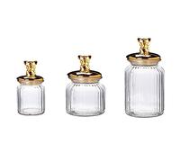 SilteD Tea Jars Storage Canisters 3 Piece Kitchen Canister Set Glass Jar with Golden Lid Cute Animal Kitchen Counter Food Storage Containers for Tea，Coffee Jars (Color : 3 Piece Set a)