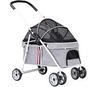 SilteD Zipperless Entry Dog Strollers Dog Prams Pushchairs with Adjustable Awning Jogging Pet Strollers for Cats/dogs Within 20kg (Color : Grey)