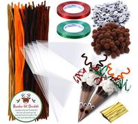 SilTriangle 100 Sets Christmas Hot Cocoa Cone Cellophane Bags with Chenille Stems and Reindeer Hanging Card Treat Bags for DIY Hot Chocolate Popcorn Cotton Candy Packing Christmas Party Favor