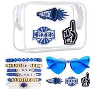 SilTriangle 11 Pcs Cheer Cheerleader Cheerleading Makeup Bag Set Waterproof Travel Toiletry Pouch Cheer Bracelets Heart Shaped Sunglass Embroidered Patches for Cheerleading Teammates Party Supplies