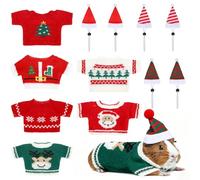 SilTriangle 12 Pcs Christmas Guinea Pig Costume 6 Mini Santa Hats with Adjustable Strap 6 Christmas Sweaters Small Animal Winter Warm Clothes for Ferrets Hamster Bunny Chinchilla Hedgehog Rabbit