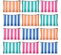 SilTriangle 12 Pcs Summer Striped Canvas Cosmetic Bags Bulk, 9 x 6 Inch Striped Makeup Bag Toiletry Organizer Pouches for Travel, Summer Vacation, Daily Essentials Storage for Women Girls, Assorted