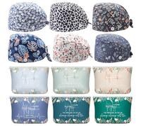 SilTriangle 12 Pcs Surgical Tech Week Gifts Bulk Scrub Caps with Buttons and Canvas Makeup Bags Sterile Processing Appreciation Gifts for Surgical Technologist Nurses Women Men