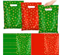 SilTriangle 120 Pcs Christmas Treat Gift Bags 7.9" x 11.8" Christmas Plastic Goody Candy Snowflake Wrapping Bags Green and Red for Winter Presents Xmas Holiday Party Favor Supplies