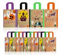 SilTriangle 16 Pcs Halloween Trick or Treat Nonwoven Candy Bags with Handles 14 x 10 Inch Bulk Spooky Goodie Candy Cookie Tote Bags for Halloween Party Gift Favor