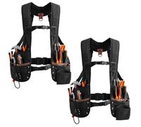 SilTriangle 2 Pack Leather Tool Vest, 33 Pockets with Removable Nail Pouch and Drill Holster Bag Heavy Duty Tools Belt Fully Adjustable for Men Women Electrician Construction Carpenters