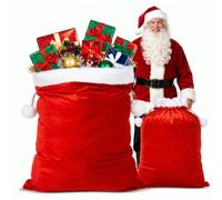 SilTriangle 2 Pcs 50 x 30 Inch Jumbo Christmas Velvet Santa Bags, Red | 2 Size, 20 x 16'', Reusable Santa Sacks with Drawstring, Large Gift Present Bag for Xmas Holiday Costume Party Favor Supplies