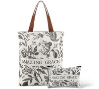 SilTriangle 2 Pcs Christian Tote Bag for Women Gift Canvas Bible Verse Tote Religious Christmas Teacher Church Scripture Bag(Amazing Grace)
