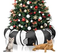 SilTriangle 2 Pcs Christmas Cat Tunnel Bed Tree 6ft x 11.8in Total 4ft x 4ft x 11.8in Christmas Cat Circle Tunnel Under Tree Xmas Black White Foldable Peekaboo Cave Toy for Kitten Kitty
