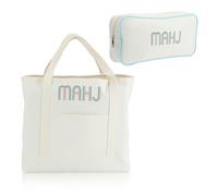 SilTriangle 2 Pcs Embroidered Mahjong Canvas Tote (large & Extra Large) Empty Tiles Tote Embroidered Tile Bag for Mahjong Lover Accessories Overnight