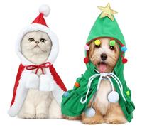 SilTriangle 2 Pcs Pet Christmas Costume, Dog Cat Cape with Hat Santa Claus Cloak and Xmas Tree Cloak with Star and Pompoms, for Small Dogs Cats Pet Puppy Santa Gifts Dog Christmas Outfit (Small)