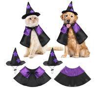 SilTriangle 2 Sets Halloween Pet Costume Cats Witch Shaped Cloak and Hat Witch Cloak for Small Large Pets Gifts Party Favor(Large)