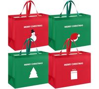 SilTriangle 24 Pack 16" Christmas Gift Bags Extra Large Reusable Non-Woven Christmas Tote Bags with Handles Red Green Xmas Favor Treat Bag for Holiday Party Gift Wrap
