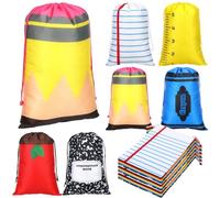 SilTriangle 24 Pcs Back to School Gift Bags 10 x 7'' Pencil Drawstring Bags 6 Styles First Day of School Teacher Gifts Bulk for Preschool Kindergarten Classroom Birthday Party Favors Goodie Decor