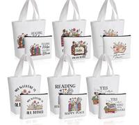 SilTriangle 24 Pcs Book Lovers Club Gifts Bulk 12 Canvas Tote Bags with 12 Zipper Pouches Bookish Book Lover Themed Gift for Women Teacher Librarian Readers library