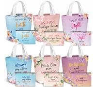 SilTriangle 24 Pcs Christmas Christian Gift Included 12 Bible Verse Canvas Tote Bags and 12 Cosmetic Pouches Floral Inspirational Scripture Religious Gift Bulk for Women Birthday Church