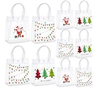 SilTriangle 24 Pcs Christmas Gift Bags with Handles Snowflake Snowman Party Bags Winter Wonderland Goodie Candy Clear Gift for Christmas Party Winter Holidays Princess Birthday Supplies