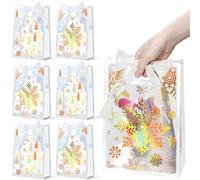 SilTriangle 24 Pcs Clear Christmas Snowflake Gift Bags Winter Frozen Party Favors Bags Plastic Candy Goodie Treat Tote with Die Cut Handle and Iridescent Ribbon for Xmas Party Gift(Holographic Gold)