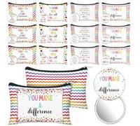 SilTriangle 24 Pcs Colorful Thank You Gift 12 Small Canvas Makeup Bag 12 Dots Compact Mirrors Bulk Inspirational Cosmetic Bags Round Portable Pocket Mirror Thank You Gifts for Employee Coworker Staff