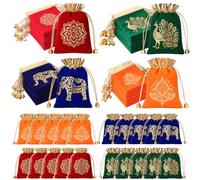 SilTriangle 24 Pcs Indian Return Gift Bags for Pooja Potli Bags Bulk