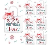 SilTriangle 24 Pcs Vet Tech Week Appreciation Bag with Handles Nurse Plastic Gift Bags Reusable Red Ribbon PVC Tote Bags Bulk for Vet Tech Coworkers Animal Lover