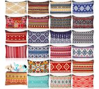 SilTriangle 24 Pieces Makeup Bags Bulk Canvas Cosmetic Bags Purse Organizer Zipper Cosmetic Pouch Portable Travel Toiletry Pouch for Women Men Gifts, 7 x 4 Inch(Ethnic)