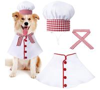 SilTriangle 3 Pcs Dog Chef Costume Set Includes Dog Chef Hat Clothes with Red and White Plaid Scarf Funny Holiday Clothes Outfit Halloween Costumes for Small Medium Large Dogs Pets (Small)