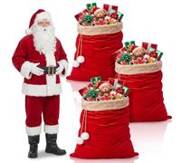 SilTriangle 3 Pcs Extra Large Christmas Santa Sack Christmas Gift Bags 31'' X 19'' Jumbo Red Velvet Presents Sack with Cord Drawstring Oversized Xmas Santa Claus Bag for Xmas Giant Presents Gift Wrap