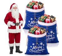 SilTriangle 3 Pcs Extra Large Christmas Santa Sack Christmas Gift Bags 36" x 25" Jumbo Blue Velvet Presents Sack with Cord Drawstring Oversized Xmas Santa Claus Bag for Xmas Giant Presents Gift Wrap