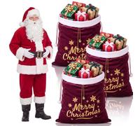 SilTriangle 3 Pcs Extra Large Christmas Santa Sack Christmas Gift Bags 36" x 25" Jumbo Claret Velvet Presents Sack with Cord Drawstring Xmas Santa Claus Bag for Xmas Giant Presents Gift Wrap