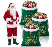 SilTriangle 3 Pcs Extra Large Christmas Santa Sack Christmas Gift Bags 36" x 25" Jumbo Green Velvet Presents Sack with Cord Drawstring Oversized Xmas Santa Claus Bag for Xmas Giant Presents Gift Wrap