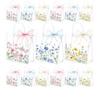 SilTriangle 30 Pcs Teacher Appreciation Gift Bags with Handle 7.8 x 7.8 x 3.1'' Clear Wildflower Teacher Day Gift Bag with Bow Ribbon Reusable Plastic Bags for Graduation Supply(Wildflower)