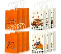 SilTriangle 36 Pcs Happy Fall Party Favors Gifts Goodies Bags Bulk White and Orange Autumn Thanksgiving Pumpkin Truck Paper Treat Candy Bags for Gifts Wrapping Harvest Party Supplies