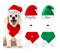 SilTriangle 4 Pcs Cat Dog Christmas Costume Santa Hat with Scarf Naughty or Nice Christmas Plush Hats for Cats Small Dog Pet Xmas Outfits Clothes for Puppy Kitten Doll Party Supplies, Medium