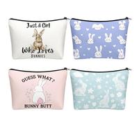 SilTriangle 4 Pcs Sloth Makeup Bags for Women Storing Travel Makeup Pouch with Zipper Funny Resistant Bag Accessories Sloths Gifts for Animal Lovers for Birthday Christmas, multicolor, Bunny