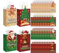 SilTriangle 48 Packs Irregular Shaped Christmas Paper Gift Bags with Handles Bulk, 4 Styles Reusable Christmas Goodie Bags Small Xmas Treat Bag, Holiday Party Favors Bag for Presents Shopping Parties