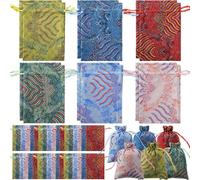 SilTriangle 48 Pcs Brocade Gift Pouches Indian Return Gifts for Pooja Bulk Indian Gift Bags for Party Favors Daily Gifts for Mom, Wedding, Jewelry, Candy, Coins, 6 Assorted Colors