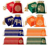 SilTriangle 48 Pcs Indian Return Gift Bags for Pooja Velvet Potli Bags Bulk Drawstring Gift Pouches for Wedding Elephant Lotus Diya Peacock Jewelry Bag for Diwali Navratri Festive Party Favors