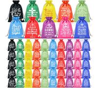 SilTriangle 50 Pcs 4 x 6 Inch Christian Mini Cloth Drawstring Gift Bag Reusable Bible Verse Cotton Goodie Candy Jewelry Pouches for Easter Nativity Baptism Church Cross Party Favor (Religious)